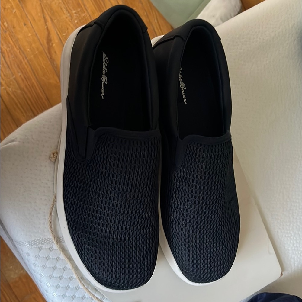 Eddie Bauer Black Slip-On Loafers with Knit Upper